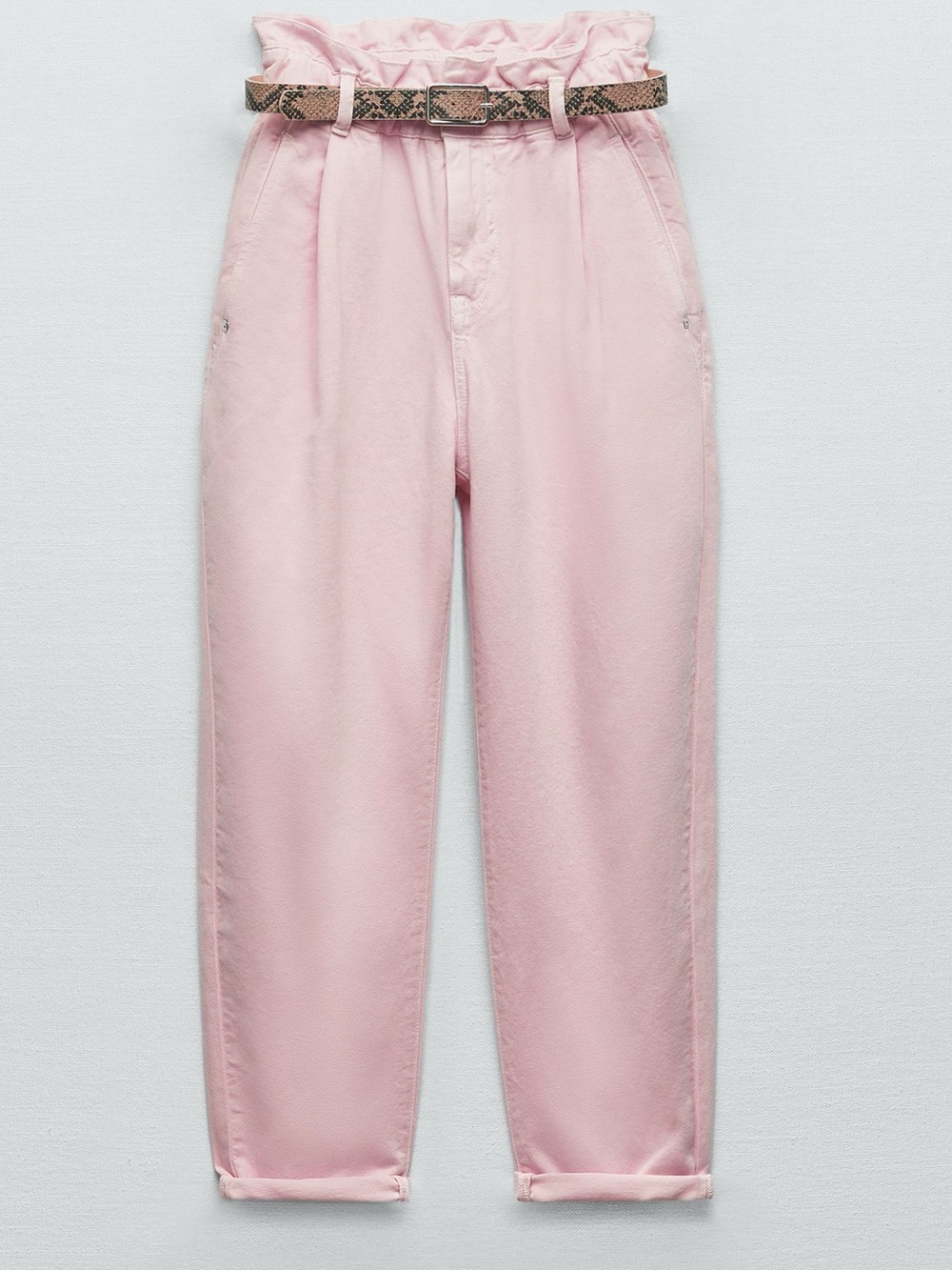 ZARA NWOT High Waisted Belted Baggy Paperbag Jeans